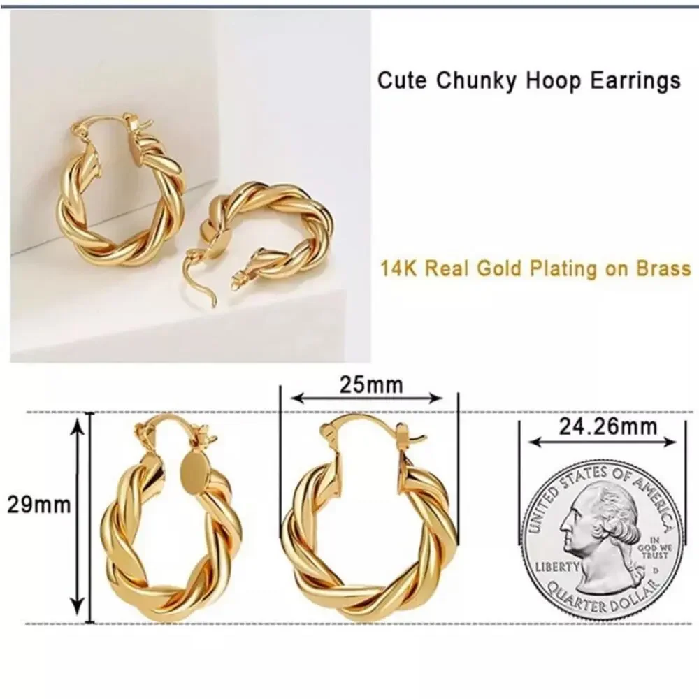 NEW 14K yellow gold plated twisted hoop earrings jewelry gift B19